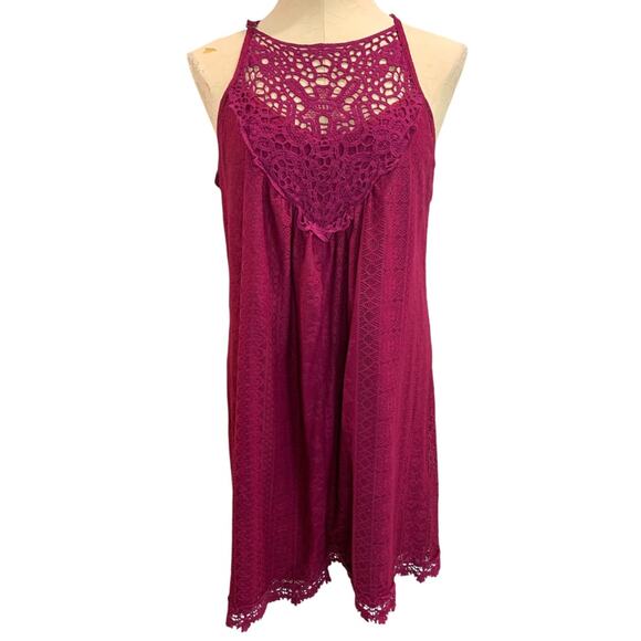 Large Xhilaration Womens Raspberry Stretch Lace Lined Shift Dress Sleeveless - Picture 2 of 10
